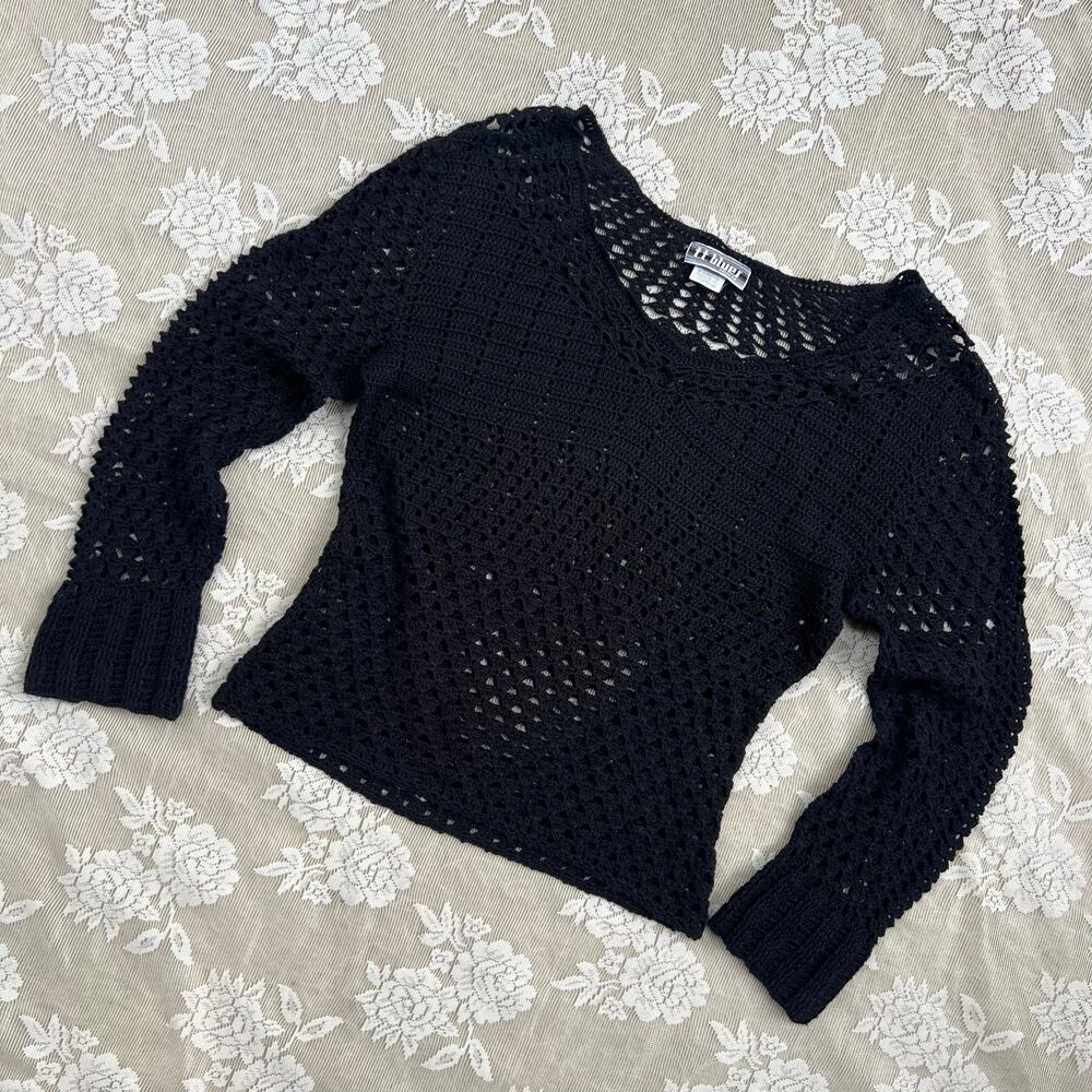 T.T. Blues Black Crochet Knit Sweater Size M